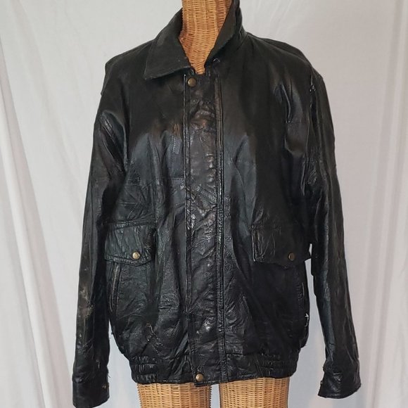 Men's Vintage LEATHER AND SOUL Bomber Patchwork Leather Jacket - M